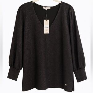 Calvin Klein Metallic Puff-Sleeve Top – Size XL, NWT MSRP $60
